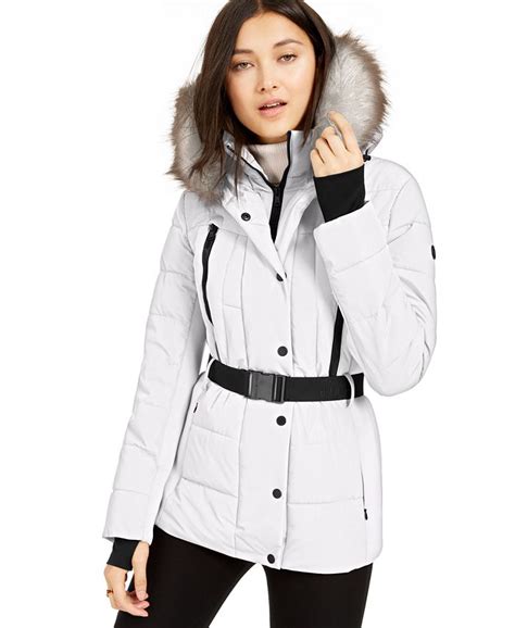 michael michael kors faux-fur-trim belted puffer coat bark|Macy's.